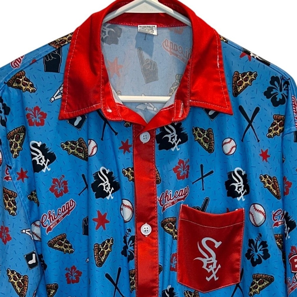 Chicago White Sox Destroyer Rocks Button Up Shirt Men's XL Blue Pizza‎ Baseball